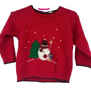 Great Guy Vintage Boys Christmas Snowman Felt Embroidered Red Sweater Size 18M